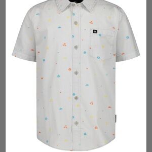 Quiksilver Boys Light Gray Short-Sleeve Button-Up Shirt Micro Chip NWT Sz. L 14